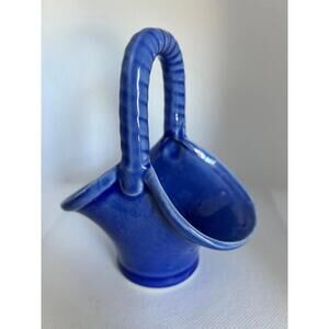 Vintage Cobalt Blue Pottery Basket Vase